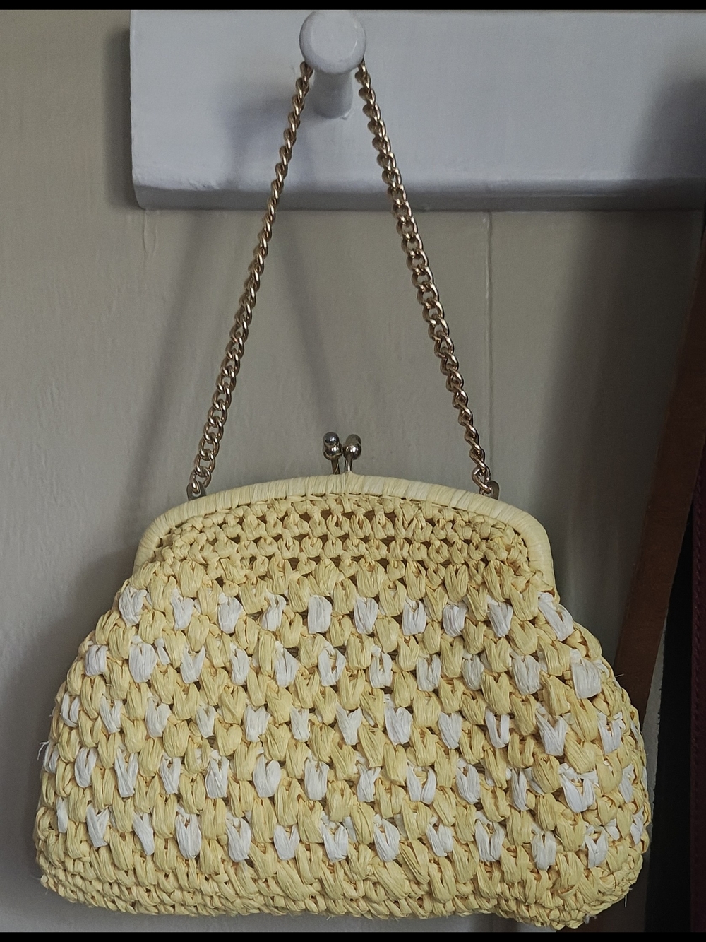 Vintage Handwoven Straw Mini Purse W/ Chain Handle 👛